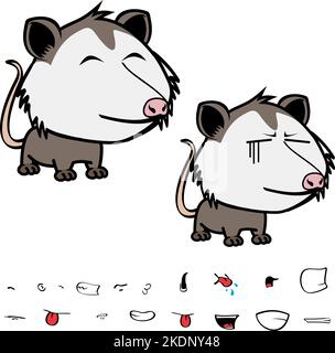 piccolo cartone animato con caratteri possum. set pack di espressioni kawaii, formato vettoriale Illustrazione Vettoriale