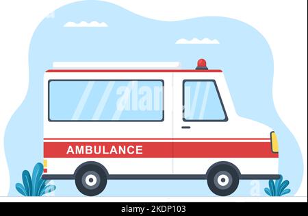 Auto ambulanza veicolo medico o servizio di emergenza per il ritiro del paziente il ferito in un incidente in Cartoon piano modelli disegnati a mano Illustrazione Illustrazione Vettoriale