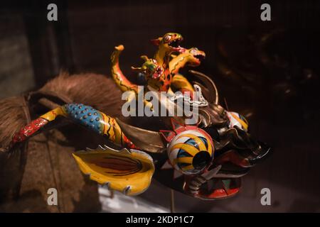 Maschera di danza Diablada, danza della maschera diavoli, utilizzata per le prestazioni annuali al Carnevale di Oruro, Bolivia Foto Stock