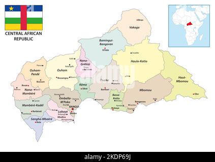 Mappa amministrativa della Repubblica Centrafricana con bandiera Foto Stock
