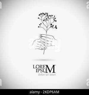 Mano che tiene fiore. Biglietto d'auguri. Illustrazione vettoriale Illustrazione Vettoriale