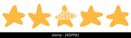 Icona a stella. Serie di icone a stella gialle. Illustrazione vettoriale. Varie forme di stelle Illustrazione Vettoriale