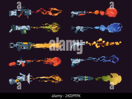 Fucile futuristico. Arma fucile fantasy Cartoon con laser blast per giochi per bambini, spara spaziale alieno mortale flash giocattolo di plastica. Vettore Illustrazione Vettoriale