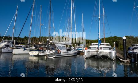 Barche ormeggiate al Crystalbrook Superyacht Marina a Port Douglas, Queensland, Australia Foto Stock