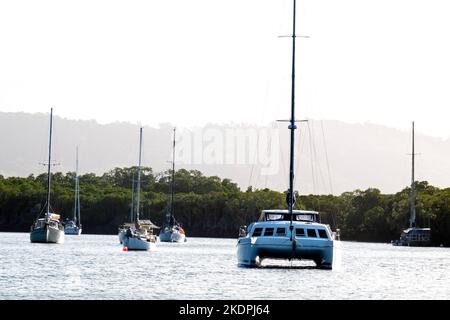 Barche ormeggiate a Dickson Inlet a Port Douglas, Queensland, Australia Foto Stock