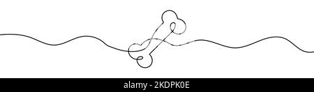 Disegno a linea continua dell'osso umano. Line art dell'osso del cane. Uno sfondo di disegno a una linea. Illustrazione vettoriale. Illustrazione Vettoriale
