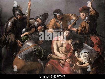 Cristo coronato di spine, dipinto in olio su tela di Valentin de Boulogne, 1616-1617 Foto Stock