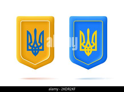 3D scudo con tridente nei colori blu e giallo, simbolo di indipendenza Ucraina Illustrazione Vettoriale