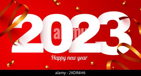 Felice anno nuovo 2023. Numeri di vacanza 2023 con confetti. Poster o banner festivo. Illustrazione vettoriale Illustrazione Vettoriale