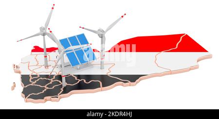 Energia rinnovabile e sviluppo sostenibile in Yemen, concetto. 3D rendering isolato su sfondo bianco Foto Stock