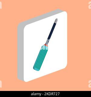 Icona vettoriale semplice del cacciavite. Modello di disegno del simbolo dell'illustrazione per l'elemento dell'interfaccia utente mobile Web. Pittogramma isometrico di colore perfetto su 3D quadrato bianco. S Illustrazione Vettoriale