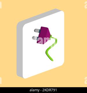 Icona vettore semplice spina elettrica. Modello di disegno del simbolo dell'illustrazione per l'elemento dell'interfaccia utente mobile Web. Pittogramma isometrico di colore perfetto su 3D quadrato bianco. Illustrazione Vettoriale