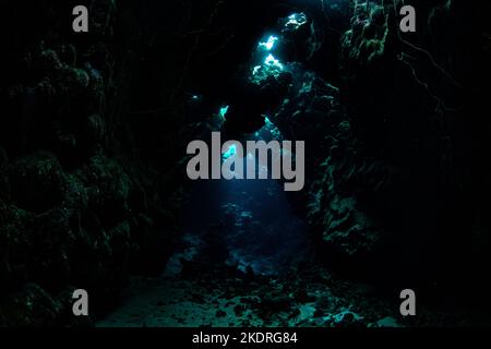 Grotte e paesaggi durante le immersioni nel Mar Rosso Foto Stock