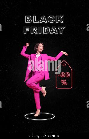 Foto creativa 3D collage artwork poster di bella ragazza elegante costume rosa mostra vendita calda isolato su sfondo pittura Foto Stock