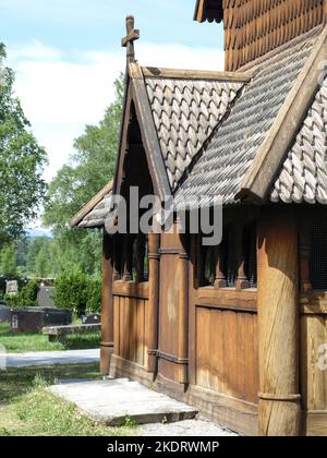 Ingresso della doga Heddal chiesa vicino Notodden in Norvegia Foto Stock