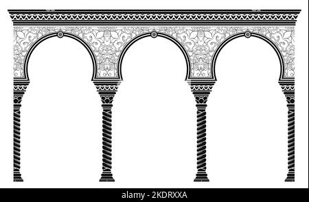 Silhouette della vecchia facciata orientale ad arco Illustrazione Vettoriale