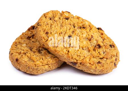 Biscotti con farinata d'avena, noci e mirtillo rosso isolati su sfondo bianco Foto Stock