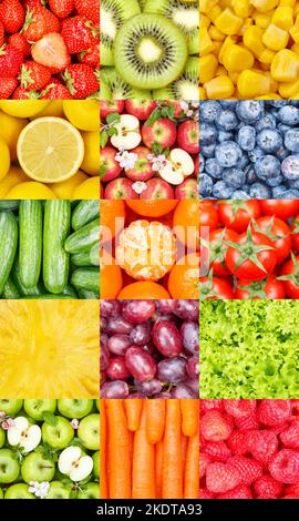 Stoccarda, Germania - 15 gennaio 2022: Frutta frutta e verdura Collage sfondo con Berries mele e carote Ritratto a Stoccarda Foto Stock