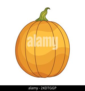 Carino stile piatto zucca. Forma ovale. Semplice icona di verdure cartoni animati. Illustrazione autunnale. Elemento clipart per il design per il giorno del Ringraziamento, Halloween, Harvest Festival. Illustrazione Vettoriale