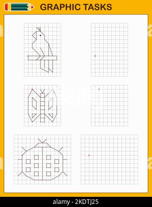 Attività grafiche per celle. Giochi educativi per bambini Illustrazione Vettoriale