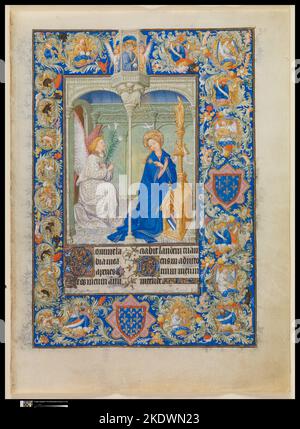 Egli Belles Heures di Jean de France, duc de Berry. Artista: The Limbourg Brothers (franco-olandese, attiva Francia, da 1399-1416). Cultura: Francese. Dimensioni: A balestra singola, totale: 9 3/8 x 6 11/16 poll. (23,8 x 17 cm); a doppia lamina, totale: 9 3/8 x 13 7/16" (23,8 x 34,1 cm). Data: 1405-1408/1409. Tecnica/materiale: Tempera, oro e inchiostro su pergamena Foto Stock