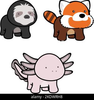 carino chibi kawaii animali personaggio cartone animato set illustrazione. formato vettoriale Illustrazione Vettoriale