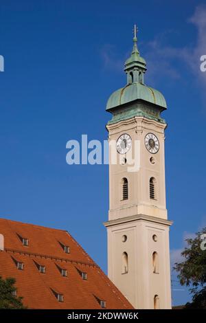 Vecchia torre dell'orologio, Marienplatz, Monaco, Baviera, Germania. Foto Stock