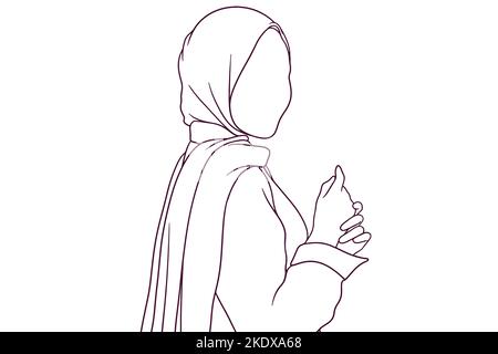 bella ragazza in hijab mano disegnato stile vettore illustrazione Illustrazione Vettoriale