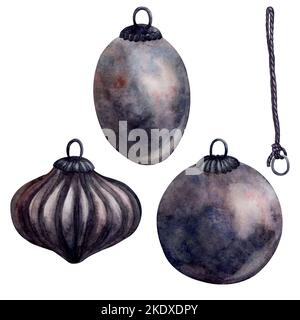 Decorazioni natalizie. Acquerello. Isolare. Per stampe, stampe, adesivi, etichette, identità aziendale, web design, inviti, modelli. Attributo di Foto Stock