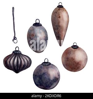 Decorazioni natalizie. Acquerello. Isolare. Per stampe, stampe, adesivi, etichette, identità aziendale, web design, inviti, modelli. Attributo di Foto Stock
