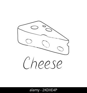 Illustrazione del formaggio e iscrizione scritta a mano. Pezzo di formaggio segno. Logo vettoriale. Illustrazione Vettoriale