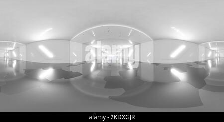 mappa ambientale panoramica a 360 gradi di tunnel sotterraneo bianco con luci 3d rappresentazione grafica hdri hdr vr realtà virtuale Foto Stock