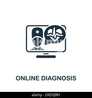 Icona Diagnosi online. Icona monocromatica Simple Healthcare per modelli, web design e infografiche Illustrazione Vettoriale
