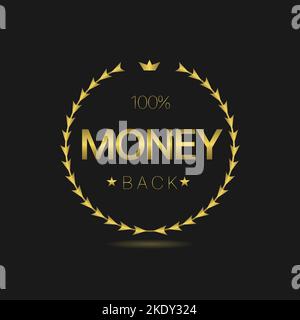 Soldi indietro oro alloro wreath etichetta Illustrazione Vettoriale