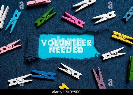 Calligrafia testo Volontario necessario, la foto concettuale bisogno di lavoro o di aiuto per l'organizzazione senza essere pagati Foto Stock