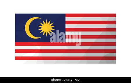 Illustrazione vettoriale. Simbolo ufficiale della Malesia. Bandiera nazionale con strisce rosse, bianche e mezzaluna con stella. Design creativo in stile poly basso con Illustrazione Vettoriale