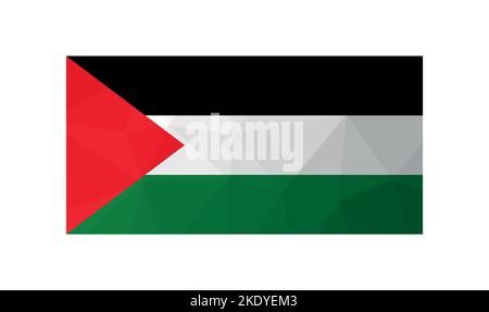 Illustrazione vettoriale. Firma ufficiale della Palestina. Bandiera nazionale nei colori rosso, nero, verde e bianco. Design creativo in basso stile poly con triangu Illustrazione Vettoriale