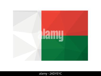 Illustrazione vettoriale. Firma ufficiale del Madagascar. Bandiera nazionale di colore bianco, rosso e verde. Design creativo in stile poly basso con ssh triangolare Illustrazione Vettoriale