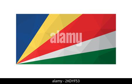 Illustrazione vettoriale. Simbolo ufficiale delle Seychelles. Bandiera nazionale multicolore. Design creativo in stile poly basso con forme triangolari. Gradiente Illustrazione Vettoriale