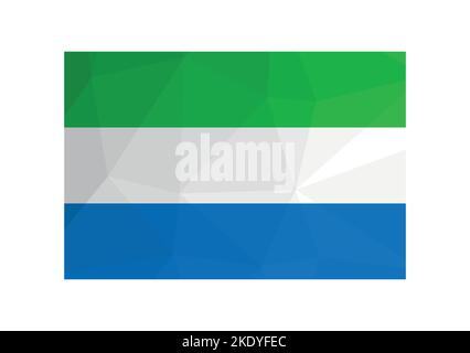 Illustrazione vettoriale. Simbolo ufficiale della Sierra Leone. Bandiera nazionale con strisce verdi, bianche, blu. Design creativo in stile poly basso con triangolo Illustrazione Vettoriale