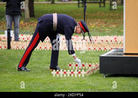 La dedicazione del campo di papavero della memoria al National Memorial Arboretum a Staffordshire, Regno Unito. Foto Stock