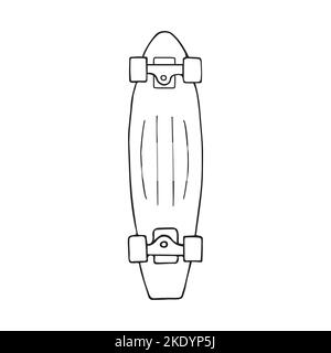 Skateboard vettoriale a mano doodle sketch Cruiser isolato su sfondo bianco Illustrazione Vettoriale