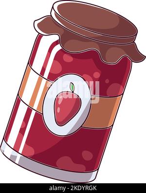 Un vasetto di confettura di fragole isolato su fondo bianco Illustrazione Vettoriale