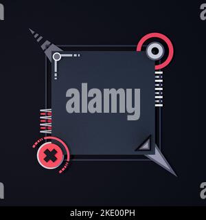 Banner di forma geometrica moderna su sfondo scuro. Pubblicità, offerte speciali e vendita. Banner e poster, brochure e volantino 3D rendering Foto Stock