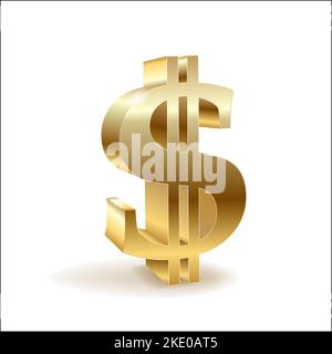 Simbolo del dollaro d'oro isolato su sfondo bianco. Illustrazione Vettoriale