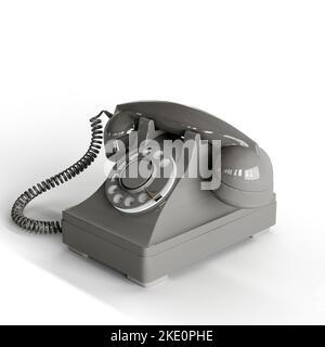 Un rendering 3D di un telefono grigio vintage isolato su sfondo bianco Foto Stock
