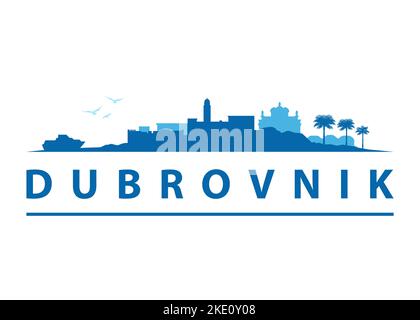 Dubrovnik Croatian City Skyline Paesaggio Black Vector Shape Silhouette Graphic. Destinazione in Croazia. Illustrazione Vettoriale