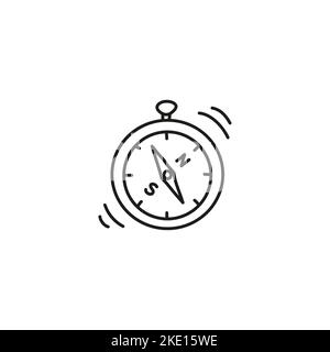 Icona della bussola con contorno a forma di Doodle isolata su sfondo bianco. Illustrazione Vettoriale