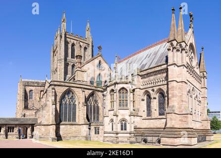 Cattedrale di Hereford o la Cattedrale di Hereford di Santa Maria la Vergine e Saint Ethelbert il re Hereford Herefordshire Inghilterra Regno Unito GB Europa Foto Stock