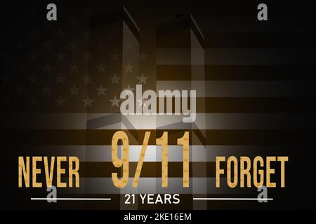 Ricordo di 21 anni di nove incidente Eleven con la bandiera e le stelle degli Stati Uniti. Patriot Day of USA Wallpaper Banner Design Foto Stock